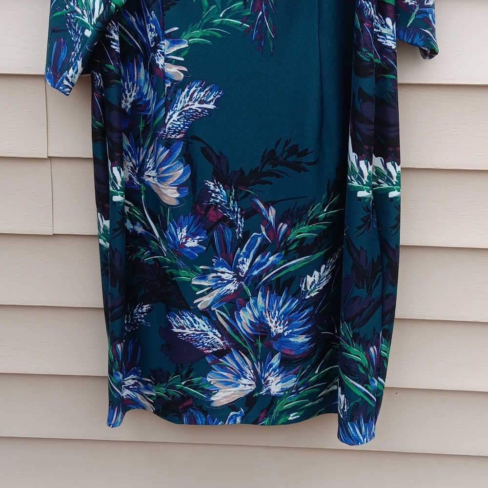 ELIZA J Green Floral Print Dress with 3/4 Sleeve & Back Zipper - 18W - Picture 2 of 9
